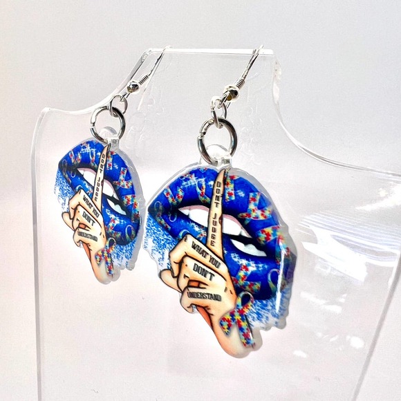 Autism Awareness Earrings - Puzzle Earrings - Dont Judge Me Earrings - Spectrum - Picture 4 of 9